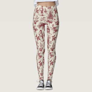 Vintage rotes Toile-de-Jouy-Christmasholly-Muster Leggings