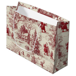 Vintage rotes Toile-Weihnachtsdorf - Santa Große Geschenktüte