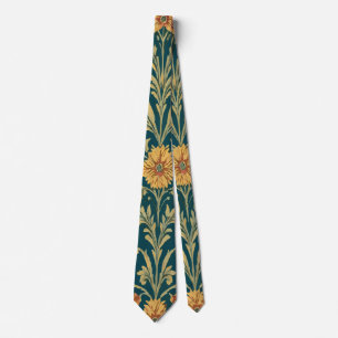 Vintage Rotes und Gelbes Floral auf Dunkelblau Krawatte