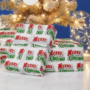 Vintage rotes und grünes Frohe Weihnachten Gesche Geschenkpapier