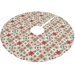 VINTAGE ROTES UND GRÜNES WEIHNACHTS-PATCHWORK POLYESTER WEIHNACHTSBAUMDECKE