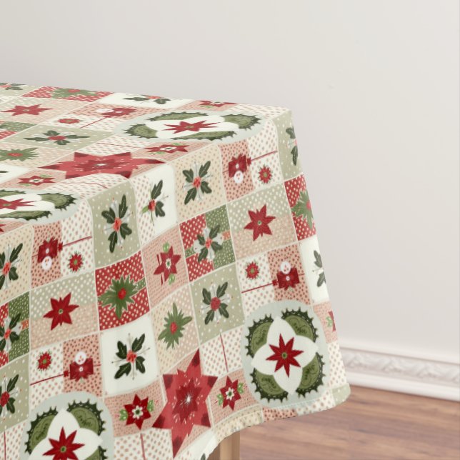 VINTAGE ROTES UND GRÜNES WEIHNACHTS-PATCHWORK TISCHDECKE (Beispiel)
