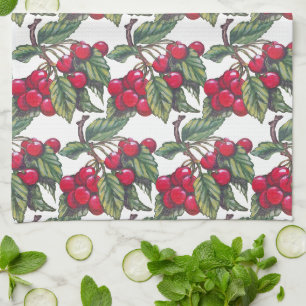 Vintage rotes und weißes Kirschfruchtmuster Cute Geschirrtuch