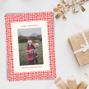 Vintage rotes Weihnachts-Geometric-Quilt-Foto Feiertagskarte