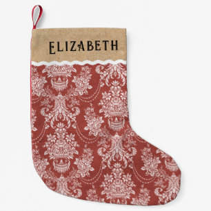 Vintage rotes weißes Toile-Weihnachten Kleiner Weihnachtsstrumpf