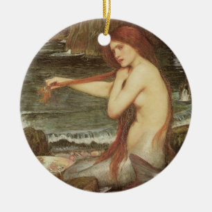 VINTAGE ROTHAARIGES MEERJUNGFRAU-PORTRAIT KERAMIKORNAMENT