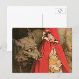 Vintage Rotkäppchen und der böse Wolf Postkarte