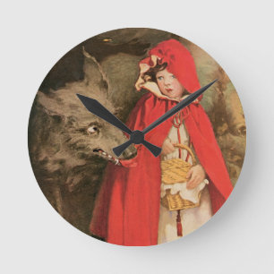 Vintage Rotkäppchen und der böse Wolf Runde Wanduhr