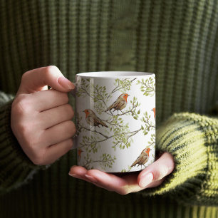 Vintage-Rotkehlchen-Kunstmuster Kaffeetasse