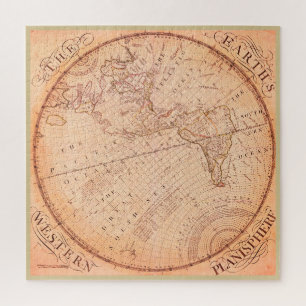 Vintage rötliche 1757 Karte der westlichen Hemisph Puzzle