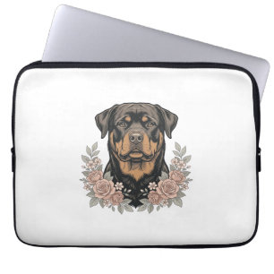 Vintage-Rottweiler-Blumen-Porträt-Shirt-Design_1 Laptopschutzhülle