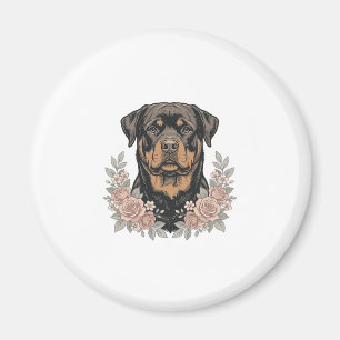 Vintage-Rottweiler-Blumen-Porträt-Shirt-Design_1 Magnet