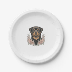 Vintage-Rottweiler-Blumen-Porträt-Shirt-Design_1 Pappteller