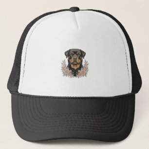 Vintage-Rottweiler-Blumen-Porträt-Shirt-Design_1 Truckerkappe