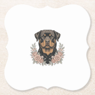 Vintage-Rottweiler-Blumen-Porträt-Shirt-Design_1 Untersetzer