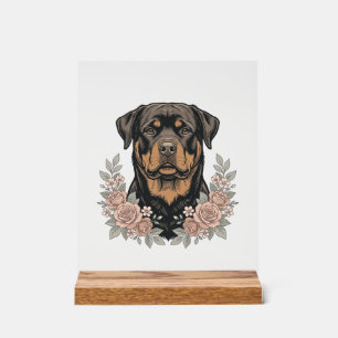 Vintage-Rottweiler-Blumenportrait-Shirt-Design_1 Acrylschild