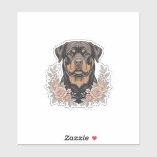 Vintage-Rottweiler-Blumenportrait-Shirt-Design_1 Aufkleber