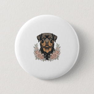 Vintage-Rottweiler-Blumenportrait-Shirt-Design_1 Button