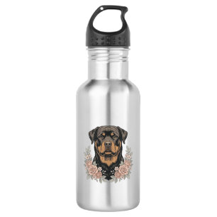 Vintage-Rottweiler-Blumenportrait-Shirt-Design_1 Edelstahlflasche