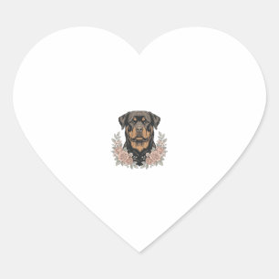 Vintage-Rottweiler-Blumenportrait-Shirt-Design_1 Herz-Aufkleber