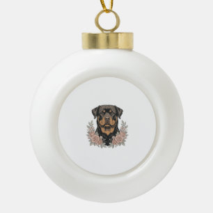 Vintage-Rottweiler-Blumenportrait-Shirt-Design_1 Keramik Kugel-Ornament
