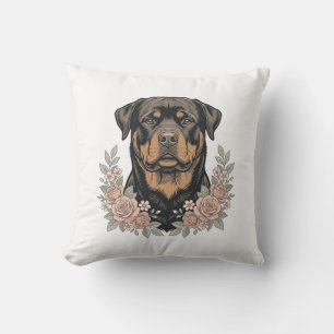 Vintage-Rottweiler-Blumenportrait-Shirt-Design_1 Kissen