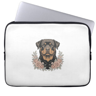Vintage-Rottweiler-Blumenportrait-Shirt-Design_1 Laptopschutzhülle