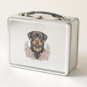 Vintage-Rottweiler-Blumenportrait-Shirt-Design_1 Metall Brotdose