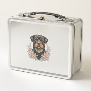 Vintage-Rottweiler-Blumenportrait-Shirt-Design_1 Metall Brotdose