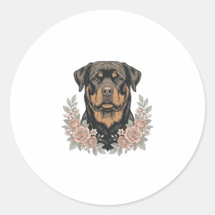 Vintage-Rottweiler-Blumenportrait-Shirt-Design_1 Runder Aufkleber
