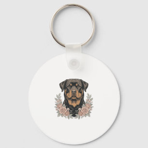 Vintage-Rottweiler-Blumenportrait-Shirt-Design_1 Schlüsselanhänger