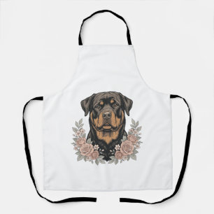 Vintage-Rottweiler-Blumenportrait-Shirt-Design_1 Schürze
