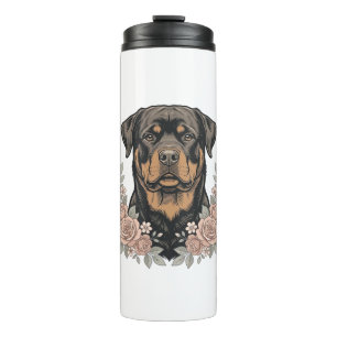 Vintage-Rottweiler-Blumenportrait-Shirt-Design_1 Thermosbecher