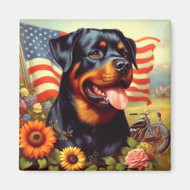 Vintage Rottweiler-Malerei Magnet (Vorne)