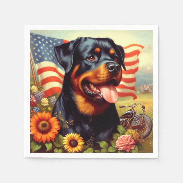 Vintage Rottweiler-Malerei Serviette (Vorderseite)