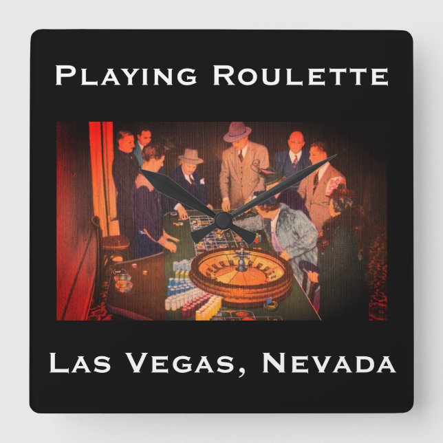 Vintage Roulette Szene, Las Vegas, Nevada Quadratische Wanduhr (Vorderseite)