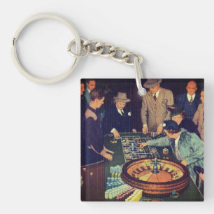 Vintage Roulette Szene, Las Vegas, Nevada Schlüsselanhänger