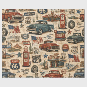 Vintage Route 66 Americana Retro LKW Geschenkpapier