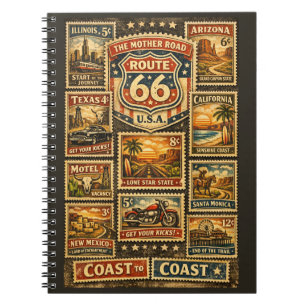 Vintage Route 66 Briefmarken-Reisejournal Notizblock