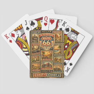 Vintage Route 66 Briefmarken Spielstationery Spielkarten