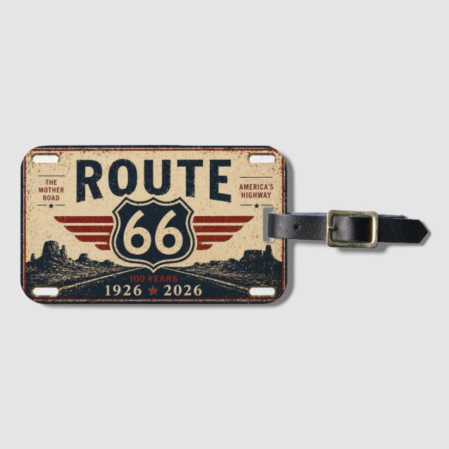 Vintage Route 66 Centennial Retro-Design Gepäckanhänger (Vorderseite (Horizontal))