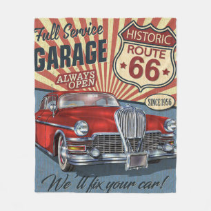 Vintage Route 66 Garage Retroposter mit Retro ca Fleecedecke