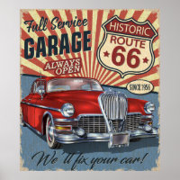 Vintage Route 66 Garage Retroposter mit Retro ca
