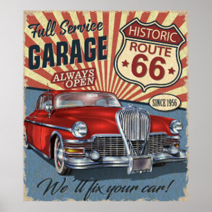 Vintage Route 66 Garage Retroposter mit Retro ca Poster