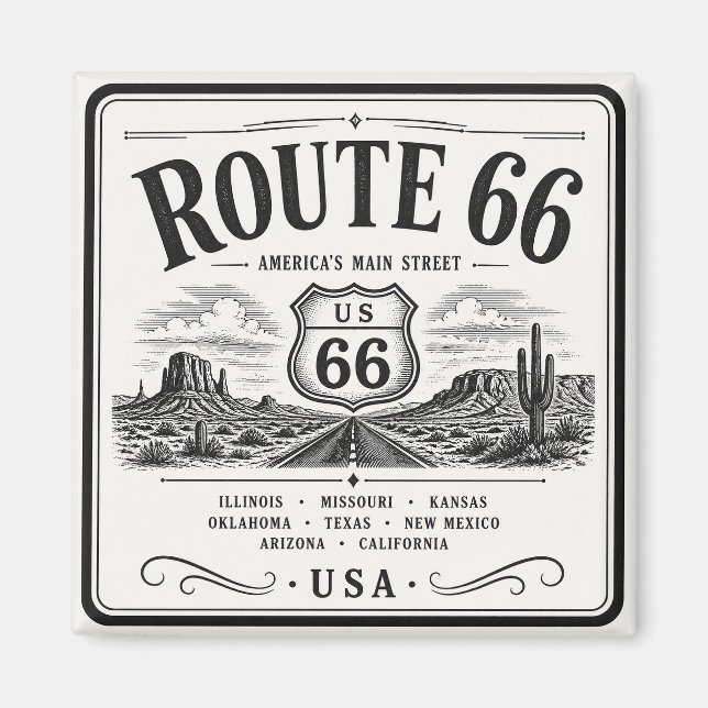 Vintage Route 66 Highway Kunst Magnet (Vorne)