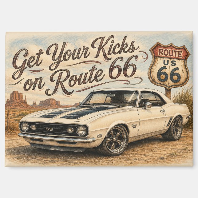 Vintage Route 66 Kühlschrankmagnet | Magnet (Vorderseite)