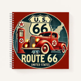 Vintage Route 66 Metal Tin Sign, classic retro car Notizbuch
