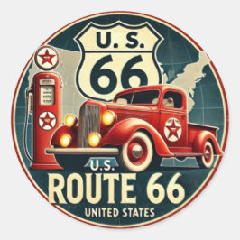 Vintage Route 66 Metal Tin Sign, classic retro car Runder Aufkleber