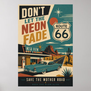 Vintage Route 66 Motel Klassiker-Automobil-Erhaltu Poster