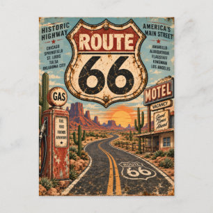 Vintage Route 66 Mother Road Retro Roadtrip Postkarte